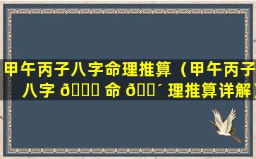 甲午丙子八字命理推算（甲午丙子八字 🐝 命 🌴 理推算详解）